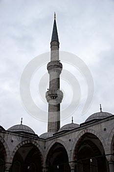Blue Mosque minaret in winter, Istanbul, Turkey