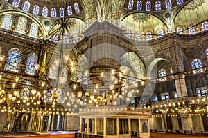 Blue Mosque Minbar Mihrab Lights Basilica Domes Istanbul Turkey