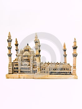 A blue mosque model side view isolated on white background