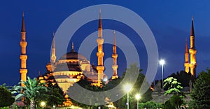 Blue Mosque at night in Istanbul