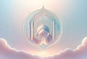 a blue mosque with a pink sky and a blue background