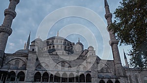 Blue mosque Sultan Ahmed in Istanbul at morning timelapse, Turkey