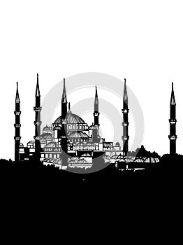 Blue Mosque Sultanahmet camii Turkey Istanbul illustration and text illustration