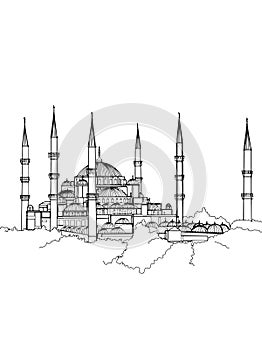 Blue Mosque Sultanahmet camii Turkey Istanbul illustration and text illustration