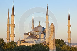 Blue mosque at sunset in Istanbul city center. Landmark, Turkey