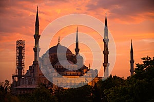 Blue mosque in sunset, Istanbul, Turkey