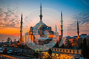 Blue mosque at sunset