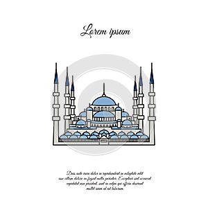 Blue Mosque vector. Blue Mosque in the Stambul. The Sultanahmet. Blue Mosque color icon, sign