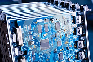 Blue motherboard closeup