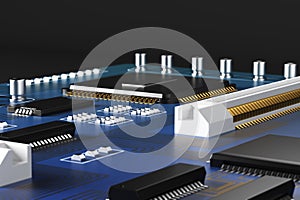 Blue motherboard closeup