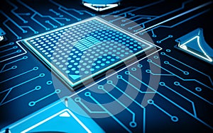 Blue motherboard with cpu