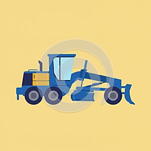 Blue Motor Grader Illustration on Yellow Background