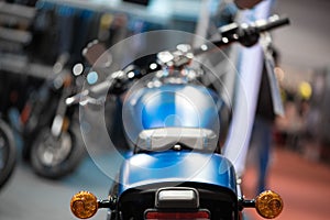 Blue motorcycle back view