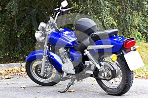 Blue motorcycle and black helmet