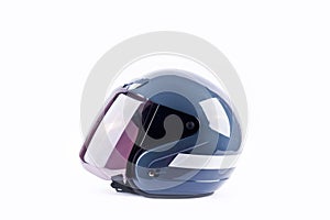 Blue motorcycle helmet side view on white background helmet safety object isolated