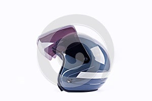 Blue motorcycle helmet side view on white background helmet safety object isolated