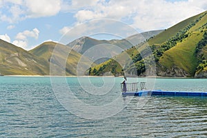 Blue mountain lake Kazenoi Am in the Chechen Republic on a Sunny summer day.