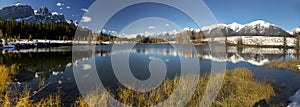 Blue Mountain Lake Wide Panoramic Landscape Alberta Foothills Canada