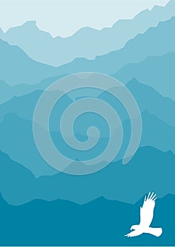 Blue mountain silhouette with eagle