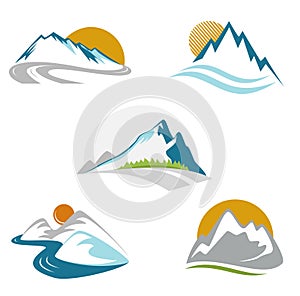 Blue mountains emblem set