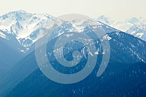 Blue mountains and snow capped peaks