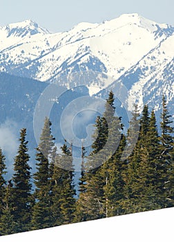 Blue mountains and snow capped peaks