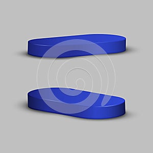 Blue multi-angle pedestal empty isolated on light gray background.