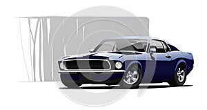 Blue muscle car. Vector illustration.