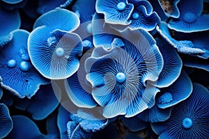 Blue mushroom closeup background. Generate Ai