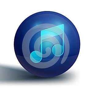 Blue Music note, tone icon isolated on white background. Blue circle button. Vector Illustration