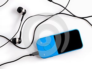 Blue music player on a white background