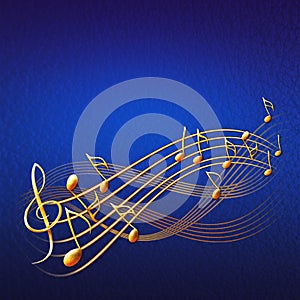 Blue musical background with gold notes and treble clef