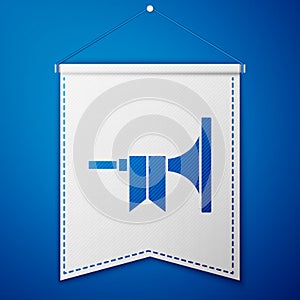 Blue Musical instrument trumpet icon isolated on blue background. White pennant template. Vector