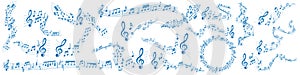 Blue Musical notes melody on white background