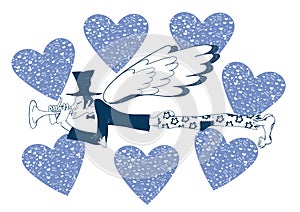 Blue a musician with a flute and wings. Saint Valentine