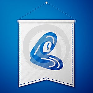 Blue Mussel icon isolated on blue background. Fresh delicious seafood. White pennant template. Vector