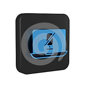 Blue Mute microphone on laptop icon isolated on transparent background. Microphone audio muted. Black square button.