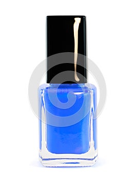 Blue nail polish on white background