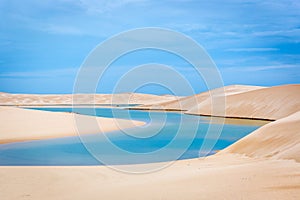 A blue natural pool in the unique LenÃ§Ã³is Maranhenses National Park, Brasil