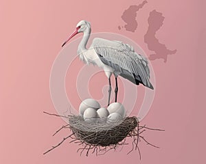 Blue nature nest wild feather animals beak wildlife birds stork white background