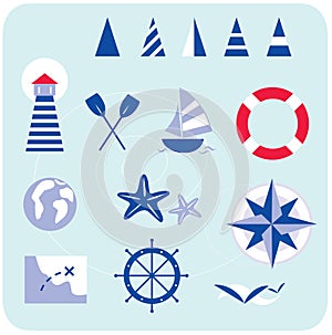 Blue nautical and sailor icons