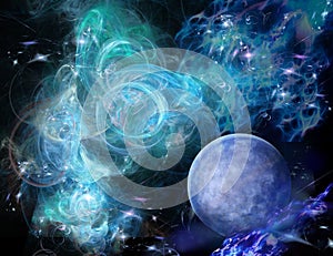 Blue nebula and planet