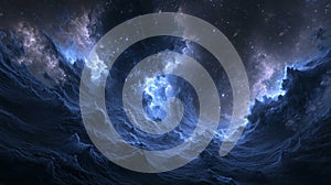 Blue Nebula Space Landscape with Stars