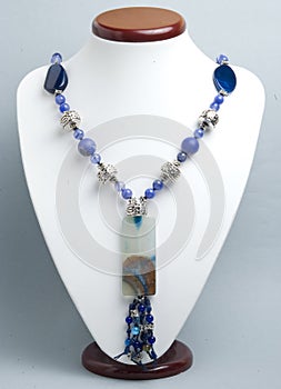 Blue necklace with agate