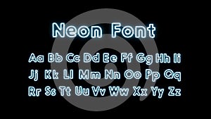 Blue neon capital and lower symbols, broken xenon font mockup