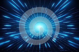 Blue Neon Grid Light Speed Tunnel Vision. Generative AI