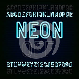 Blue Neon Light Alphabet Font. Two different styles. Lights on or off. Type letters and numbers.