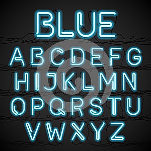 Blue neon light font