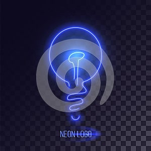 Blue neon lightbulb logo