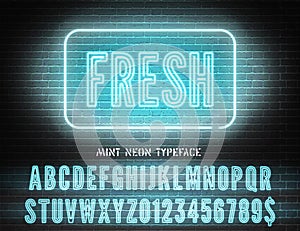 Blue neon narrow bold font and vector Fresh night light sign